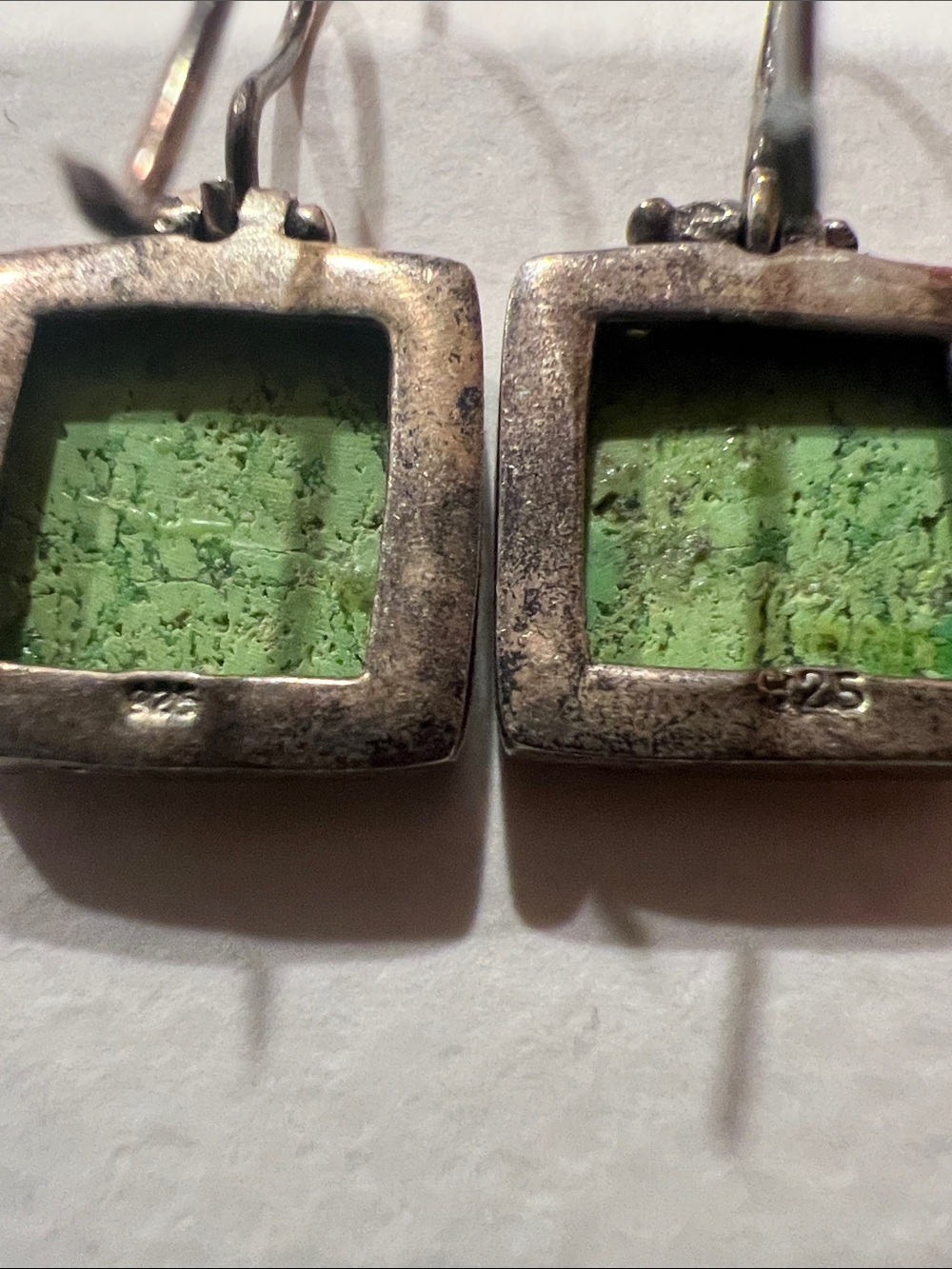 Sterling Silver Green Square Stone Drop Earrings - Picture 5 of 5